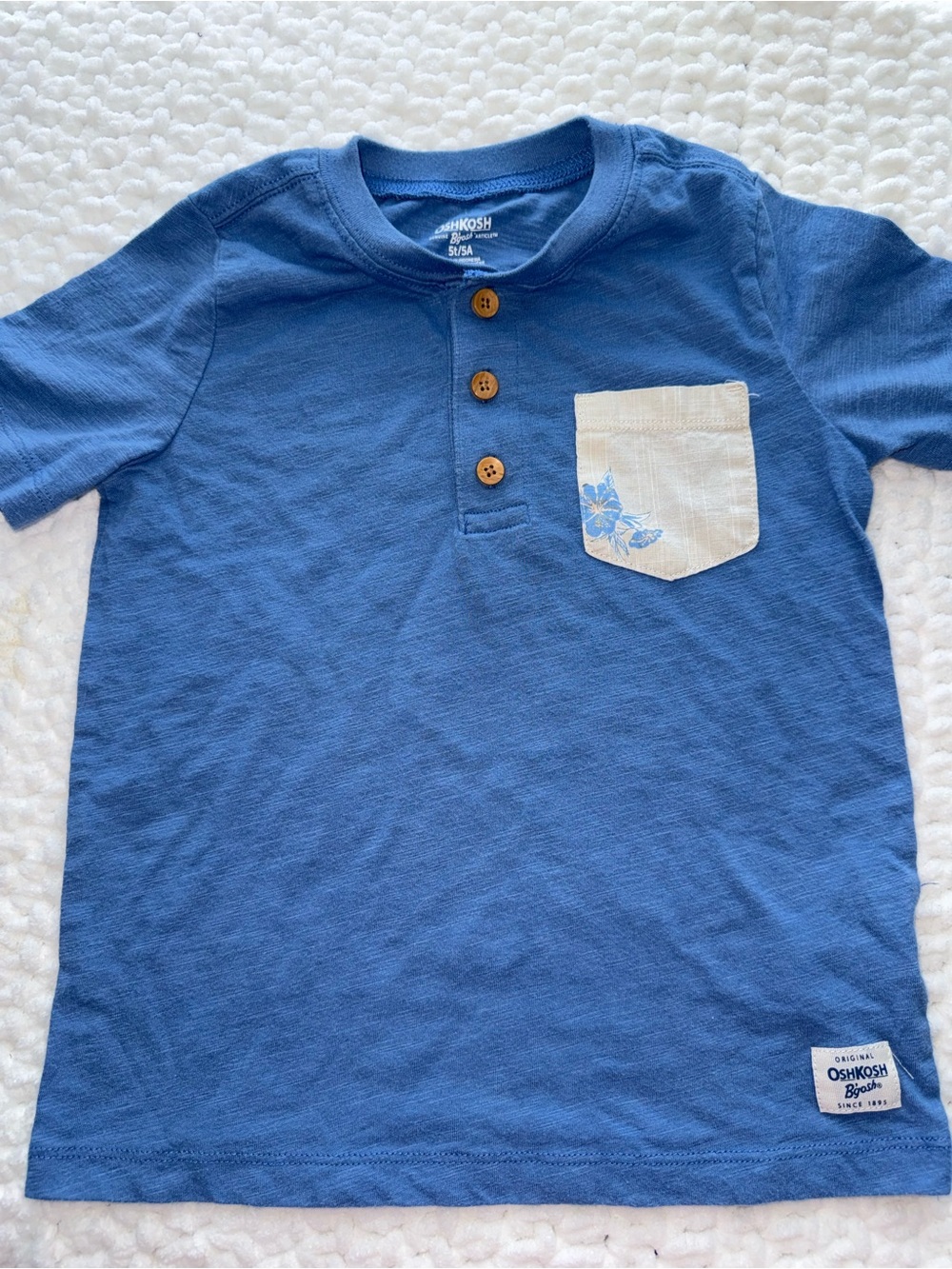 OshKosh B'gosh Blue Short-Sleeve Henley Tee with Cream Pocket